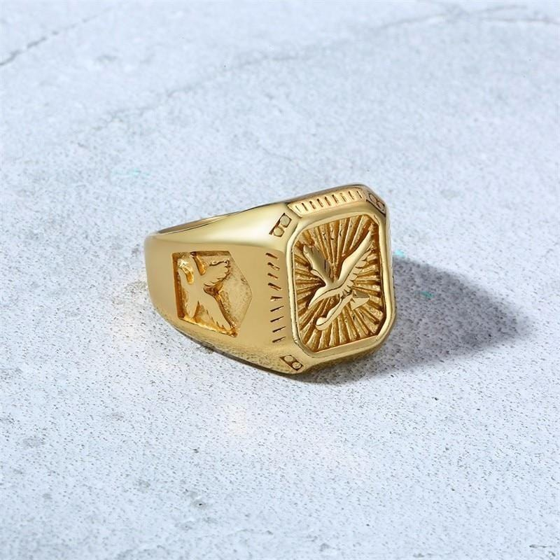 Mens  Signet Gold Eagle Ring