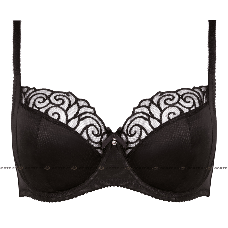 Sheer Embroidery Plus Size Bra Gorteks Onyx