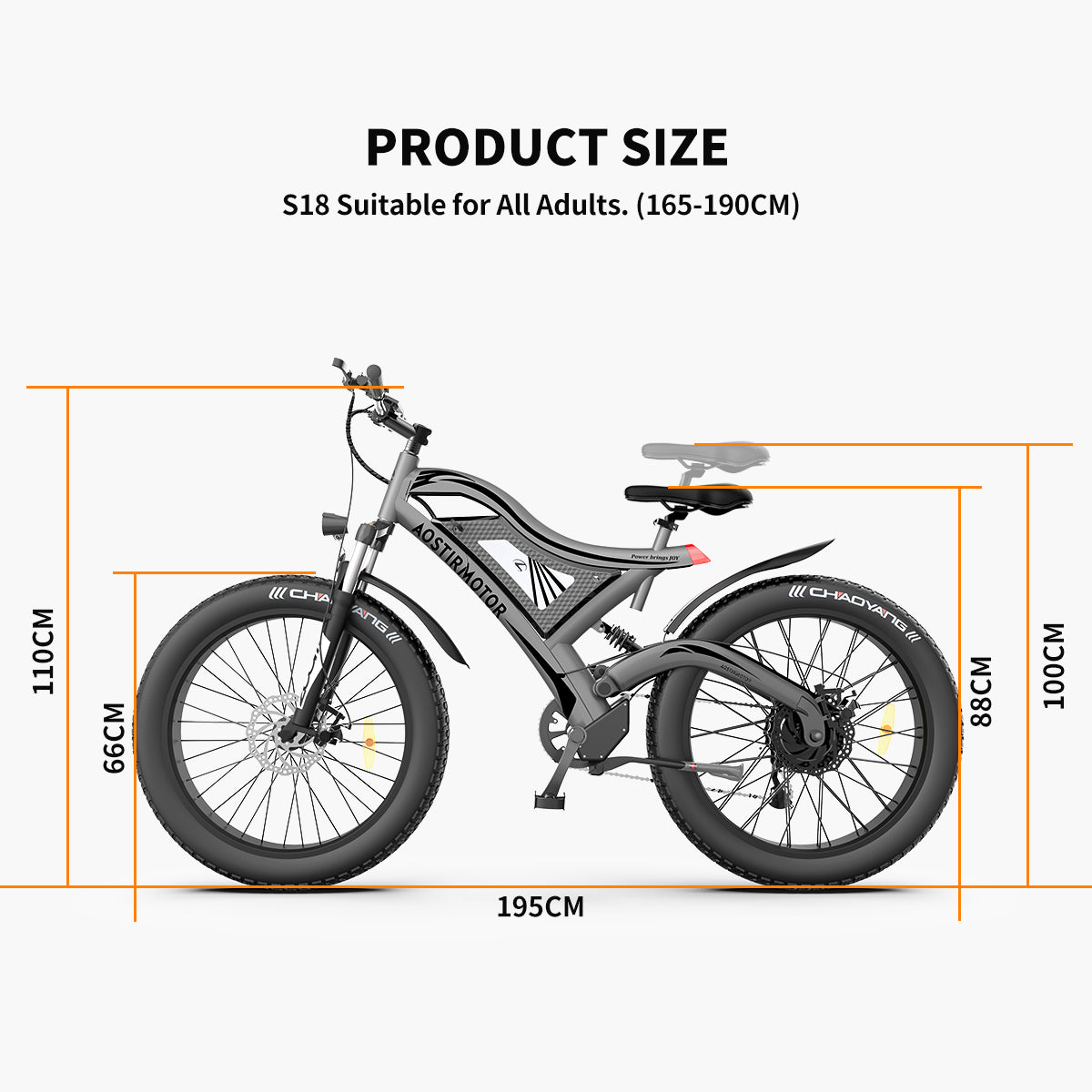 AOSTIRMOTOR 26" 750W Electric Bike Fat Tire 48V 15AH Removable Lithium Battery for Adults S18